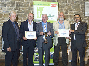 Left to right: David Scudamore of NACRE, Ray Crouch, Peter Burns and John Thorne, all of Helmdon Parish Council and Harj Virk of Calor..